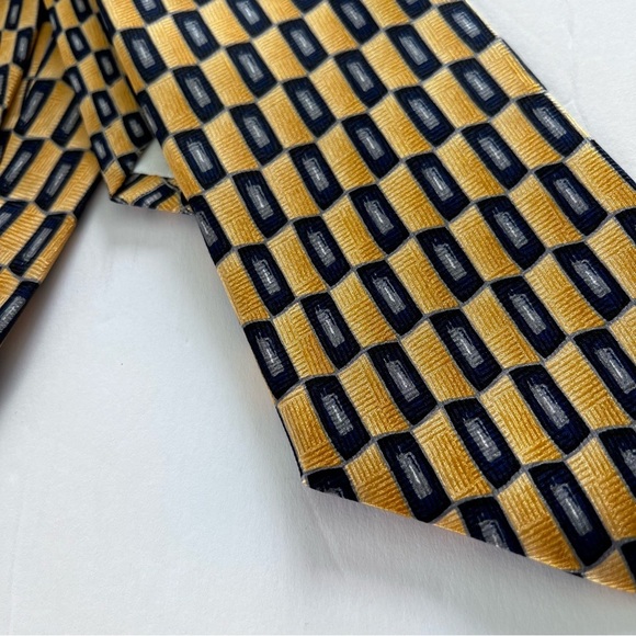 NWT JZ Richards 100% Silk Abstract Tie Gold and Navy - Picture 4 of 8
